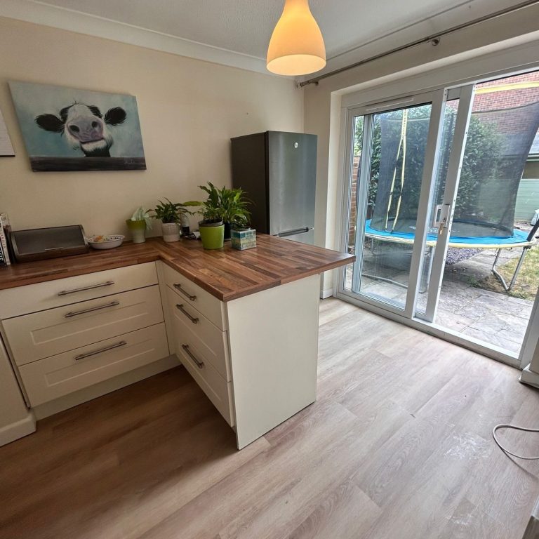 Kitchen in LVT Kitchen completed in Woodlands luxury vinyl tiles